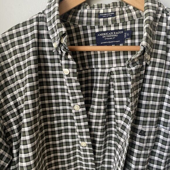 American Eagle Men’s Size Large Plaid Button Up Long Sleeve Shirt 100% Cotton‎ - Picture 4 of 11